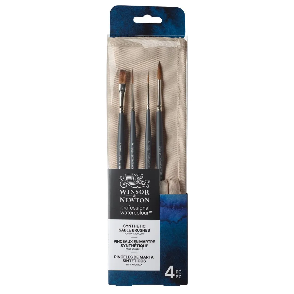 Winsor & Newton pinceles sintéticos acuarela 4 wallet lona