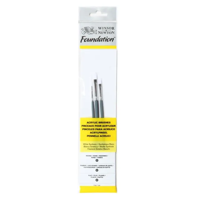 Winsor & Newton Foundation set 3 pinceles redondos mango corto